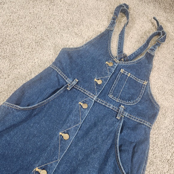 Lee Denim - VTG Lee Denim Overall Dress Sz Medium 7/8 Dark Wash Button Front Bib USA 70s 80s